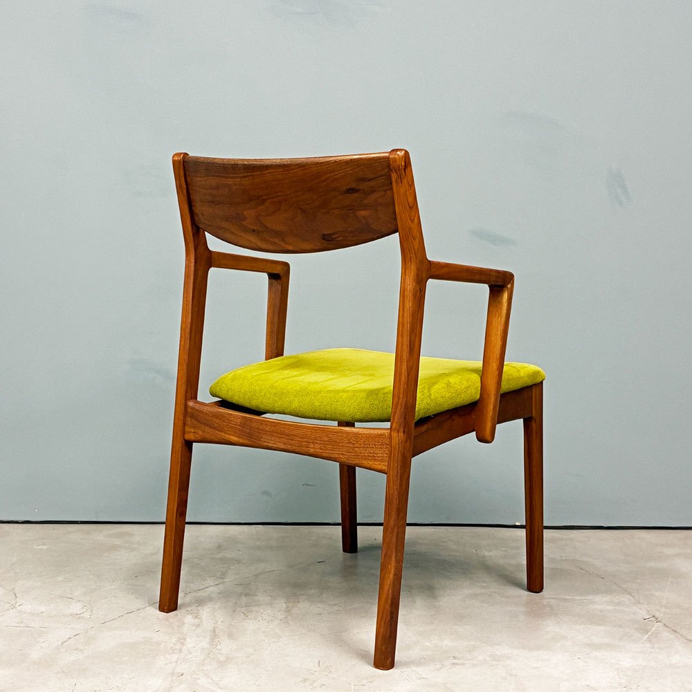 木蔵 BOKURA ピーチェア P chair ハーフアーム ダイニングチェア ウォールナット ファブリックシート イエローグリーン 北欧モダン 定価￥43,890- B ◎