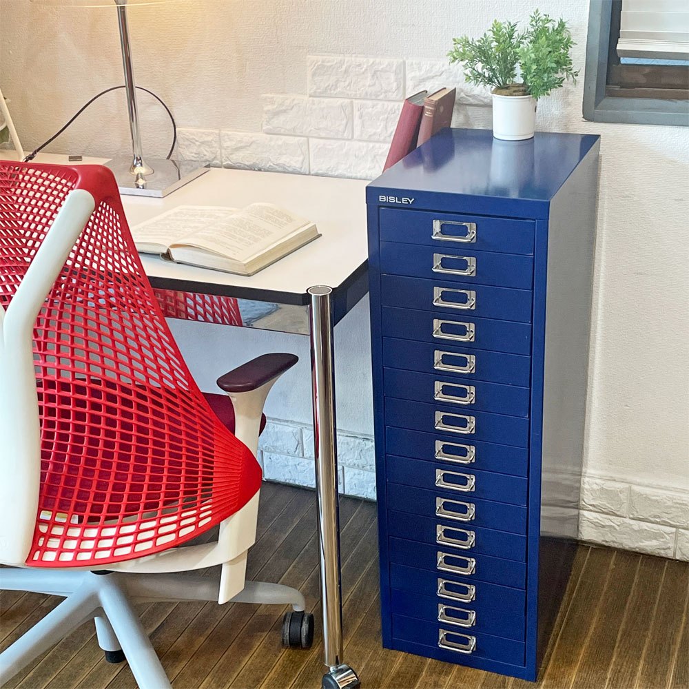 ビスレー BISLEY ベーシック BASIC 39/15 15段ドロワー キャビネット A4サイズ ブルー トレイ×2 付属 ◎