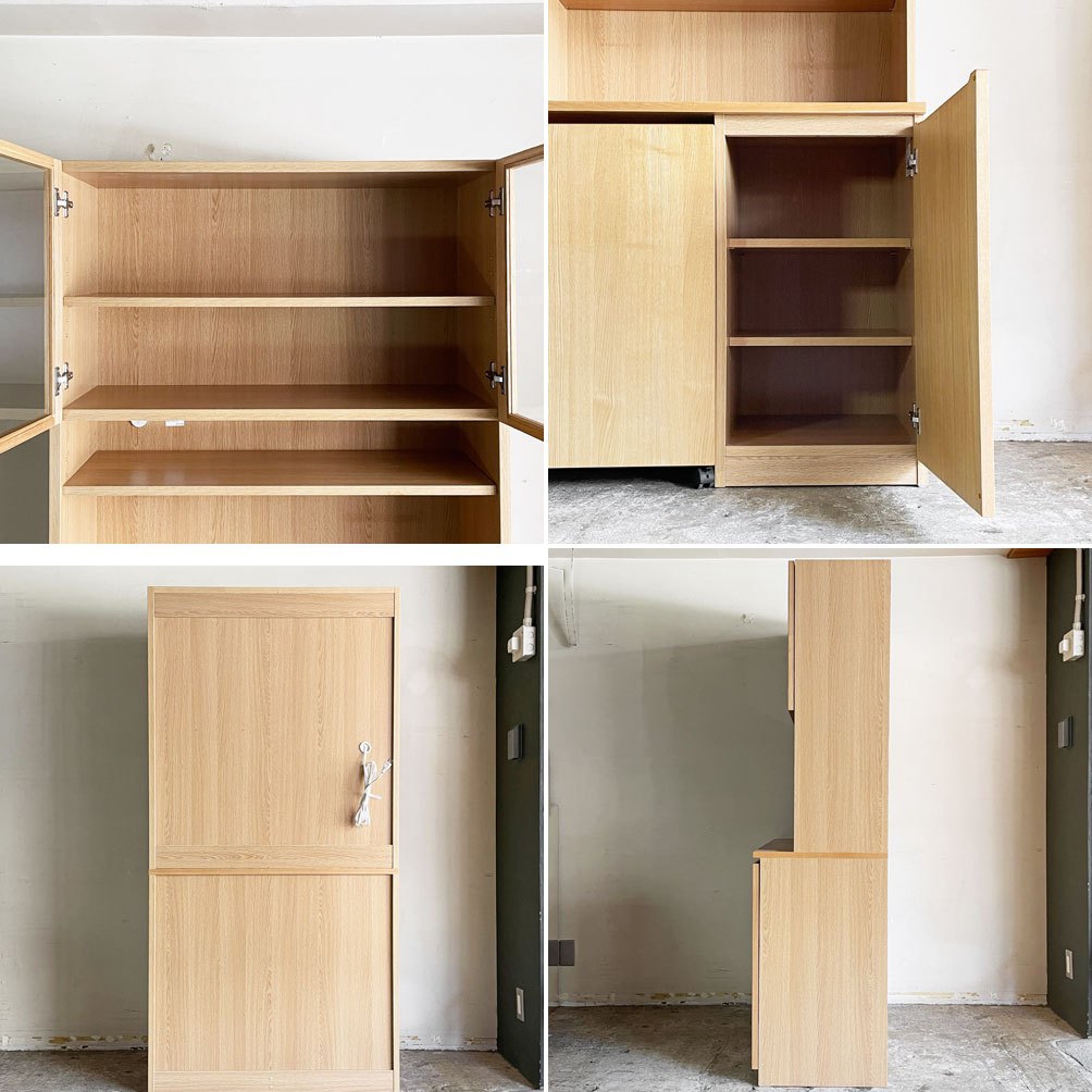 無印良品 MUJI 木製カップボード レンジボード キッチンボード キャビネット タモ材 ワゴン付き オープンタイプ 廃番 ■