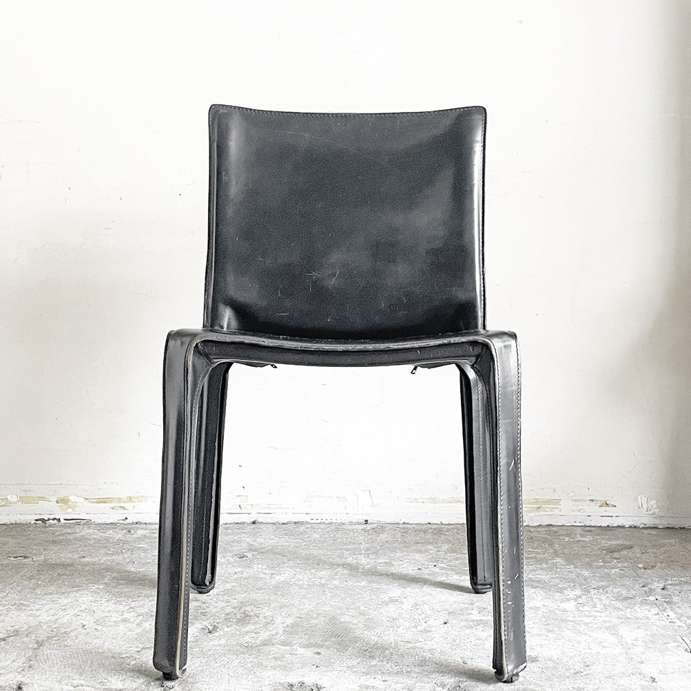 カッシーナ Cassina キャブチェア 412 CAB CHAIR アームレス 本革 ブラック マリオ・ベリーニ MoMA イタリアンモダン A ■