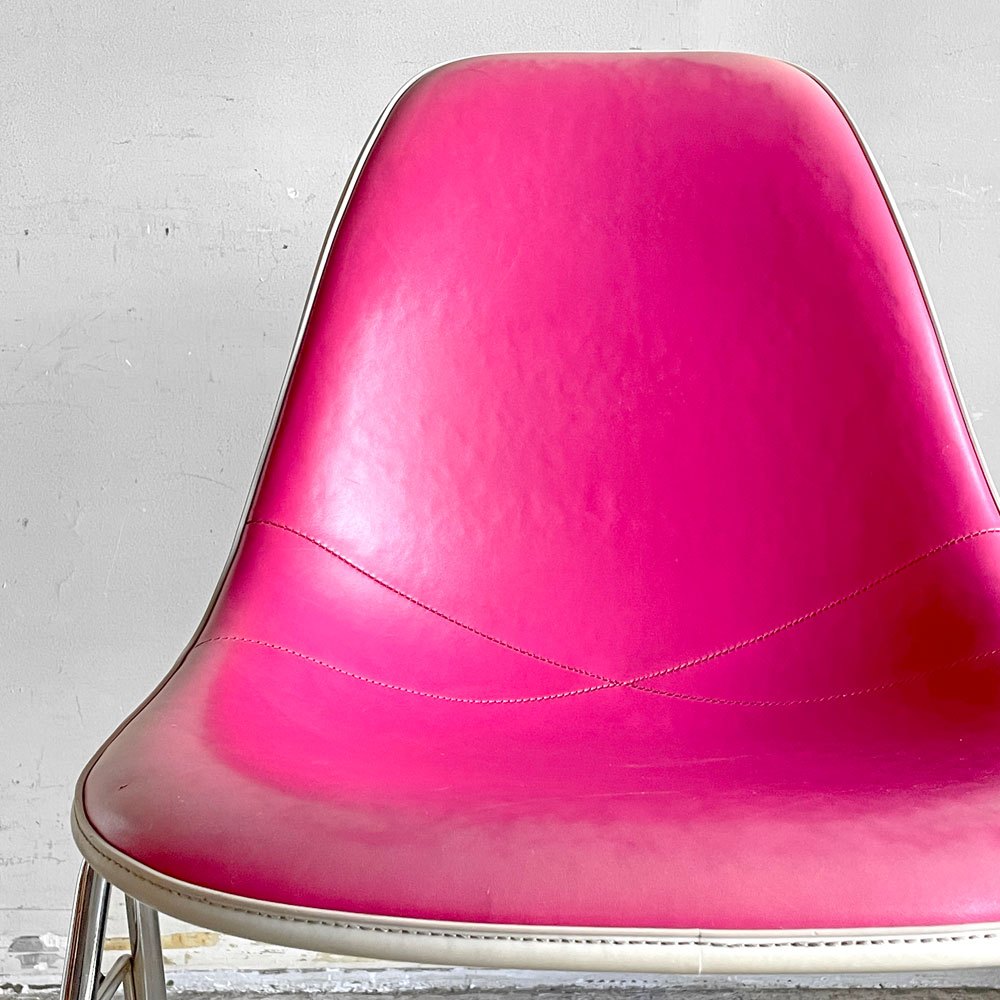 ハーマンミラー Herman Miller 3ndビンテージ サイドシェルチェア FRP製 PVCレザー スタッキングベース C&R イームズ ミッドセンチュリー D ■