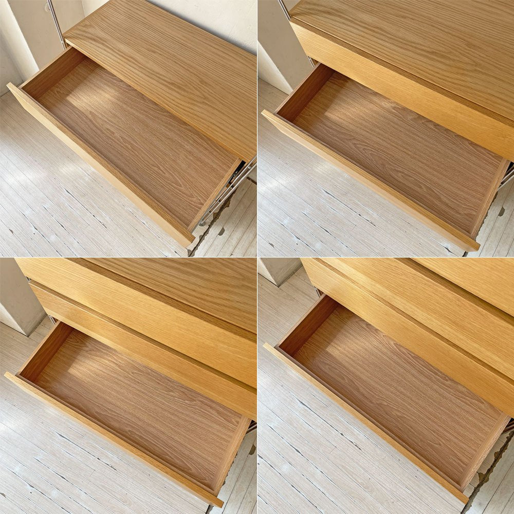 無印良品 MUJI ステンレスユニットシェルフ オーク材 棚3枚 2段引出し2個 小棚 収納家具★