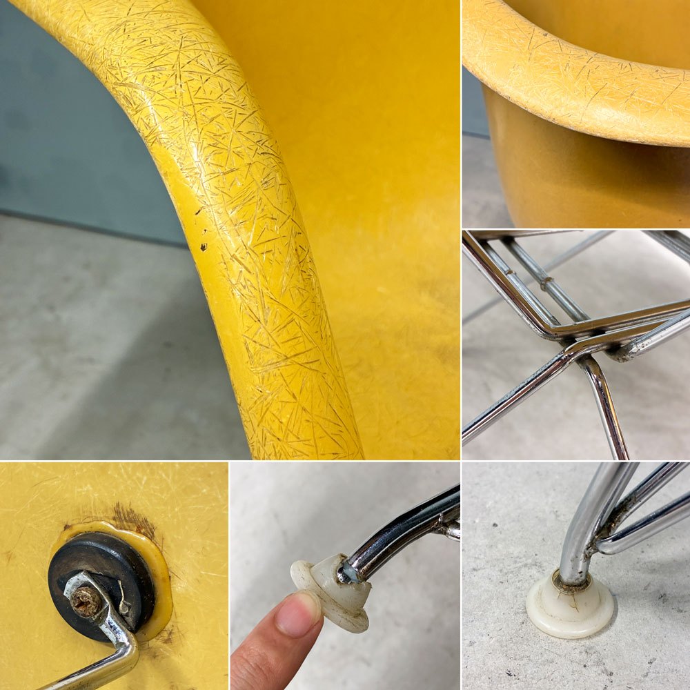 ハーマンミラー Herman Miller アームシェルチェア セカンド 2nd FRP エッフェルベース マスタードカラー ヨーロッパ仕様 イームズ ◎