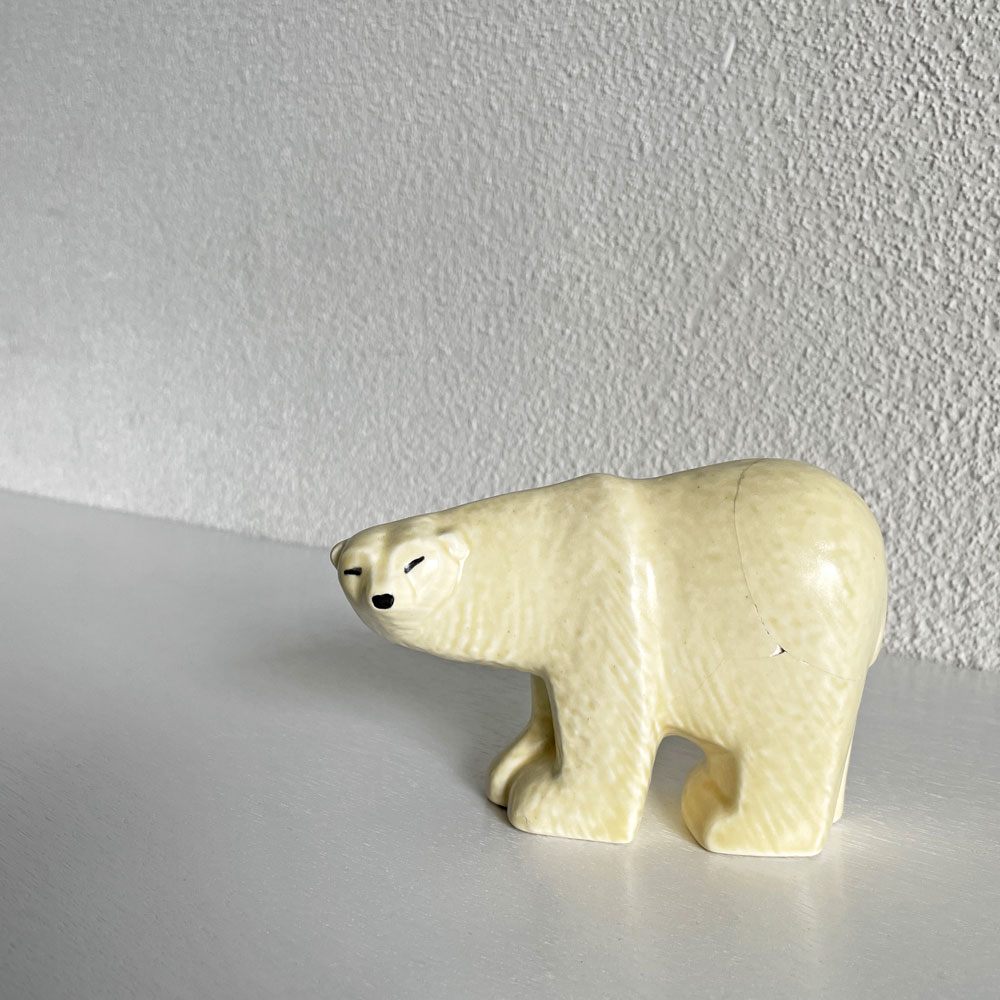リサラーソン Lisa Larson ポーラーベア Polar Bear シロクマ 子熊 Sサイズ 陶製フィギュリン 復刻品 スウェーデン 北欧雑貨 補修あり 〓