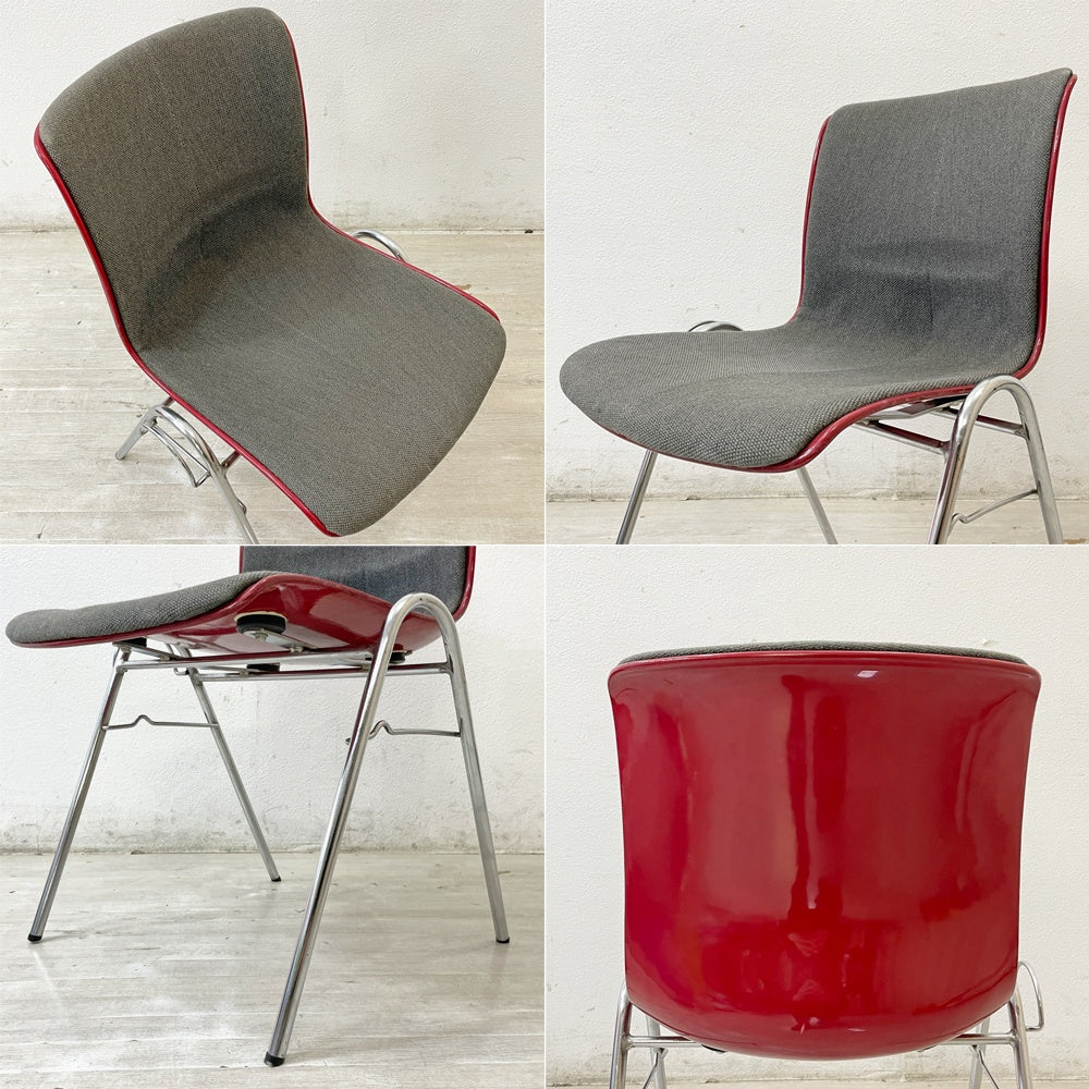 コトブキ KOTOBUKI 柳宗理 FRP サイドチェア 別注 レッドシェル オリジナルファブリック スタッキング ジャパニーズミッドセンチュリー ビンテージ LowタイプB ●