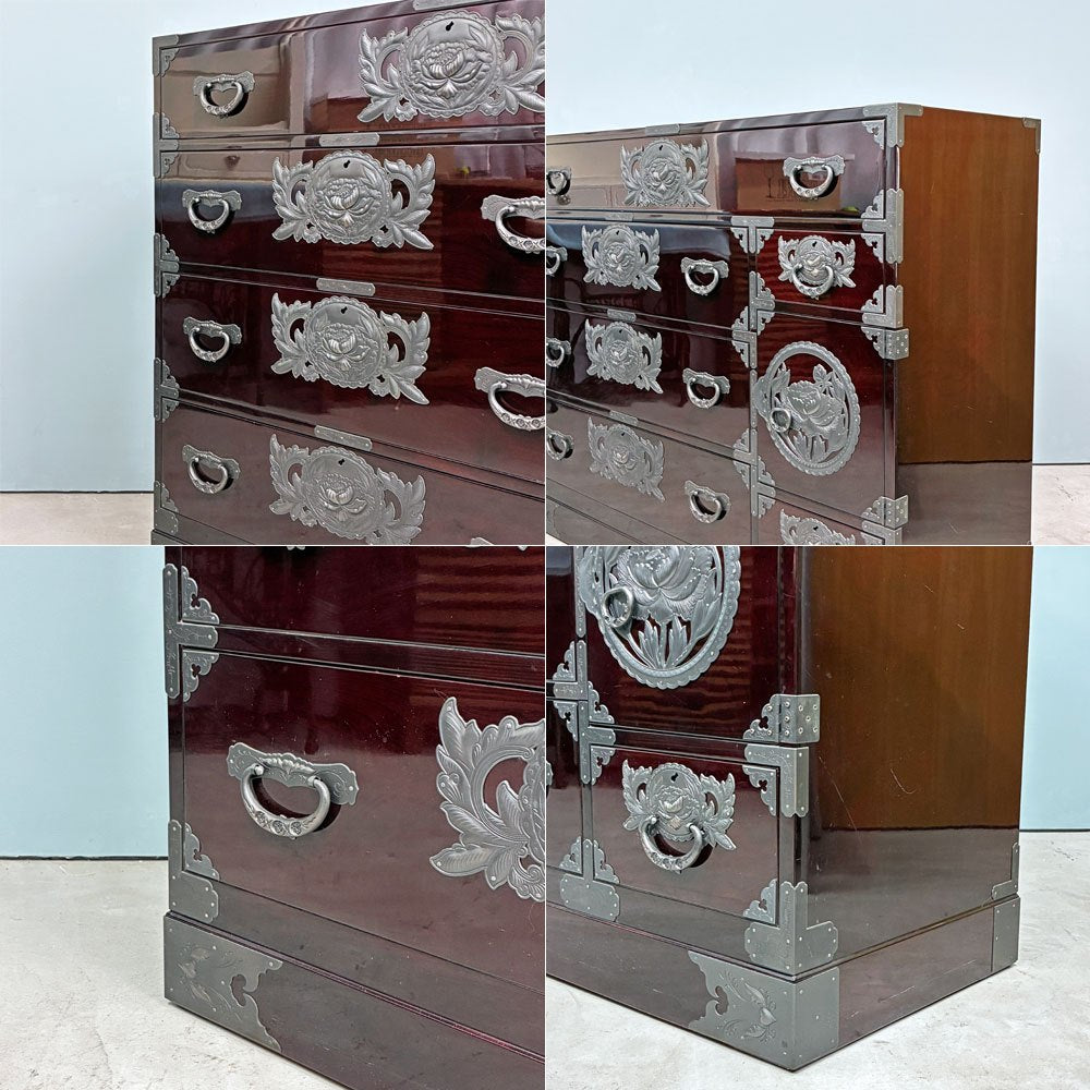 仙台箪笥 整理箪笥 漆塗 金物付 抽斗6杯 1戸 和箪笥 和家具 伝統工芸 民芸家具 ◎