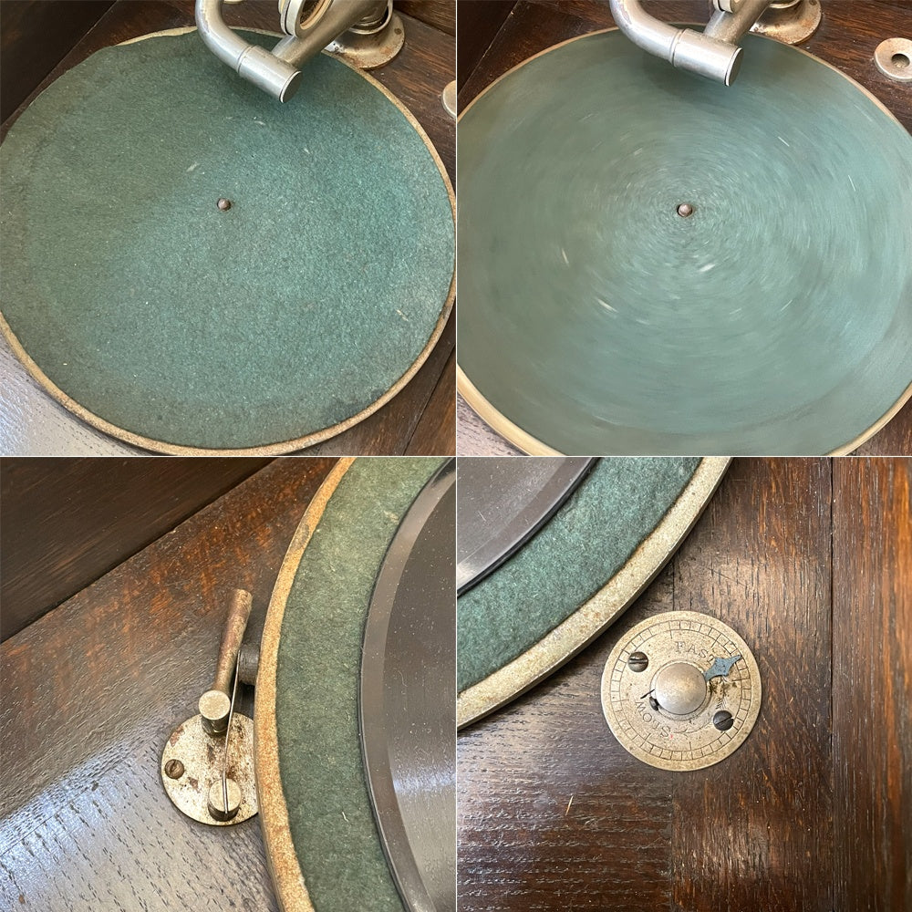 UKアンティーク グラムフォン Gramophone キャビネット型 蓄音機 手巻き式レコードプレーヤー ツイストレッグ 英国 動作品 ★