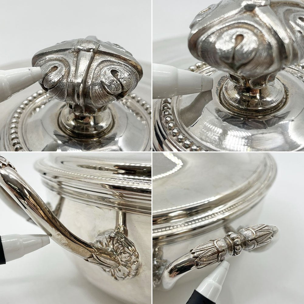 クリストフル CHRISTOFLE ベジタブルディッシュ Vegetable Dish スープチューリン 蓋付両手鍋 W30cm 銀メッキ フランス ●