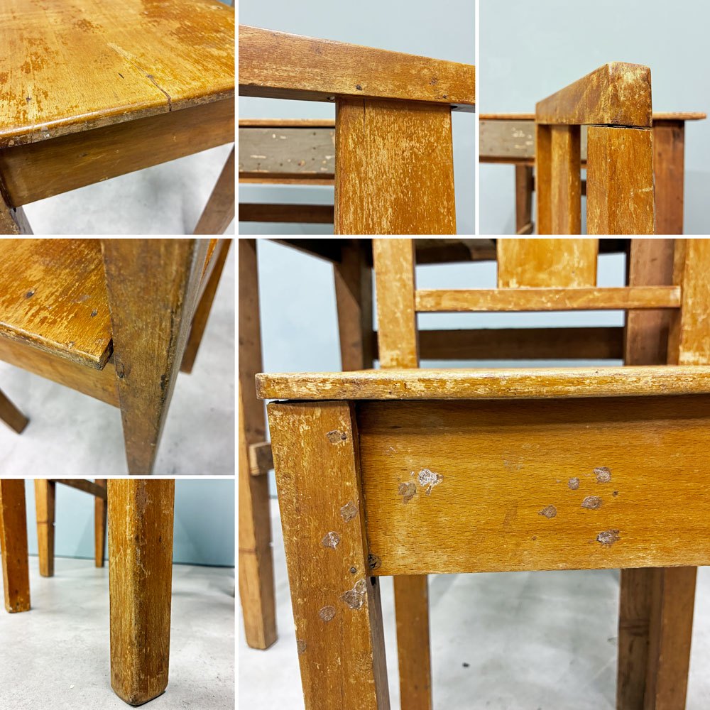 ビンテージ Vintage スモールデスク＆チェア キッズデスク＆チェア 木製 学校椅子 幼稚園イス 踏み台 什器 飾り棚 レトロ 古道具 ◎