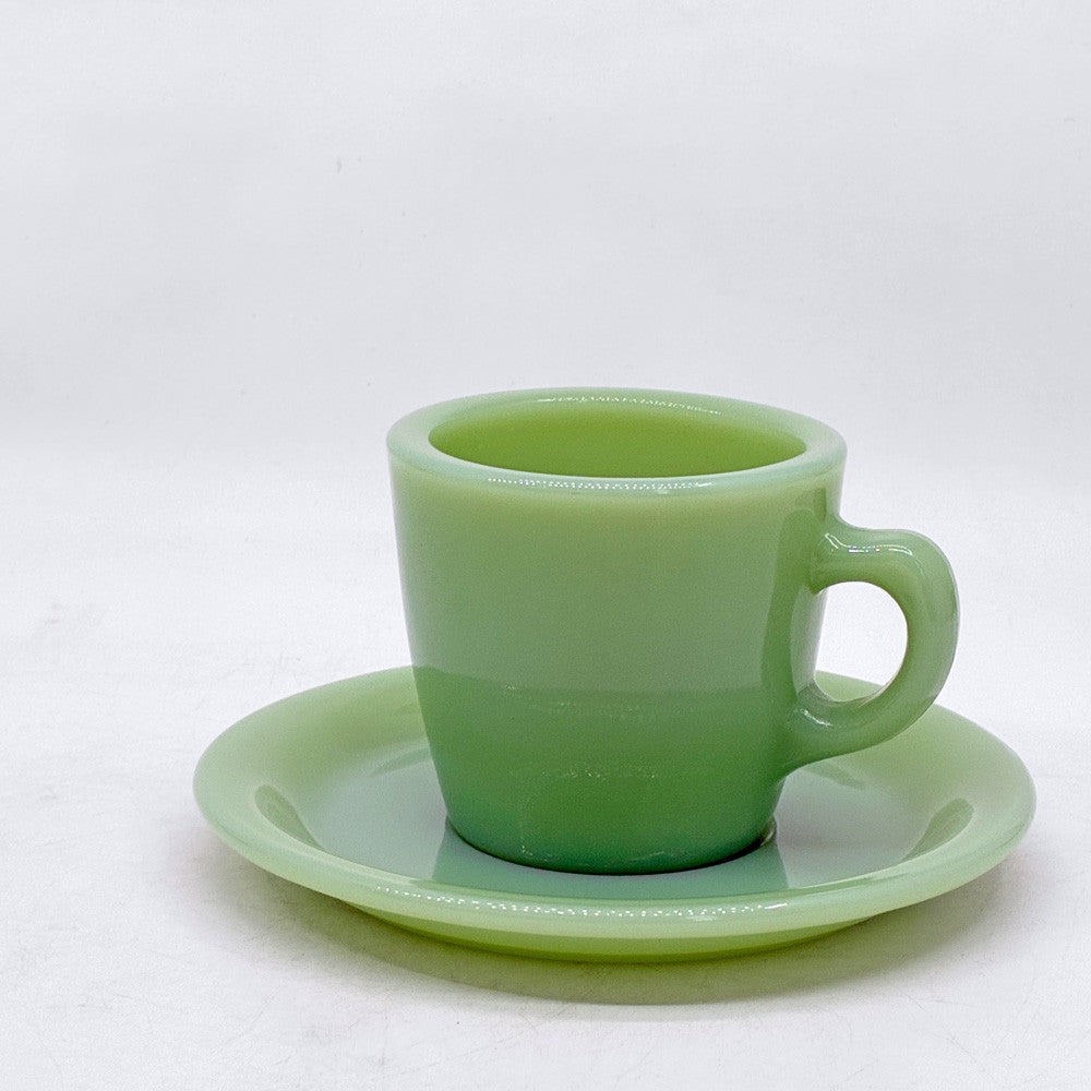 ファイヤーキング Fire King レストランウェアシリーズ ジェダイ Jade-ite ストレート カップ＆ソーサー Straight Cup&Saucer ミルクガラス USビンテージ アンカーホッキング B ●