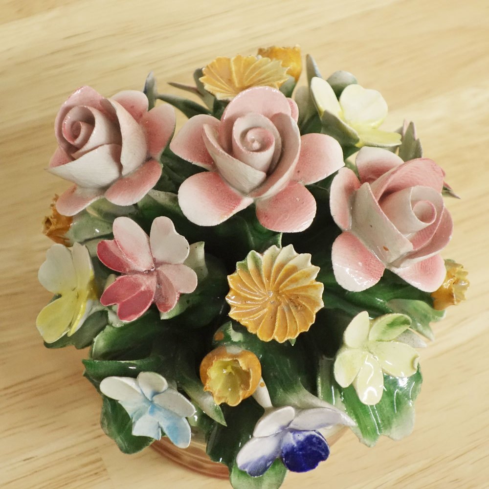 カポディモンテ CAPODIMONTE 陶花 フラワー オブジェ H11.3cm イタリア B ◎