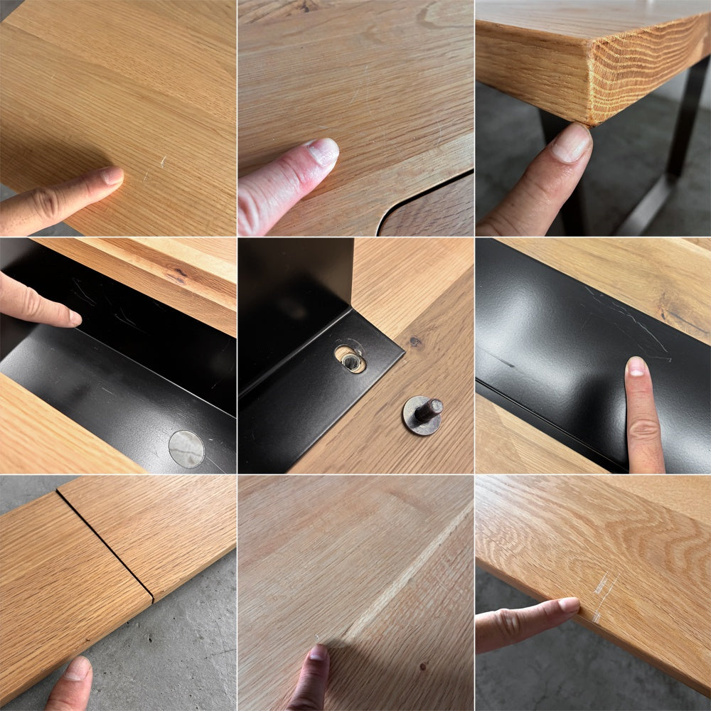 カンディハウス CONDE HOUSE スレッド ダイニング ソリッド テーブル SLED Dining Solid Table 無垢楢材天板 × 稀少 ステンレス脚 オーク W230×D100.5cm オフィスデスク ミーティングテーブル 参考価格合計￥733,700以上の品 状態良好  〓