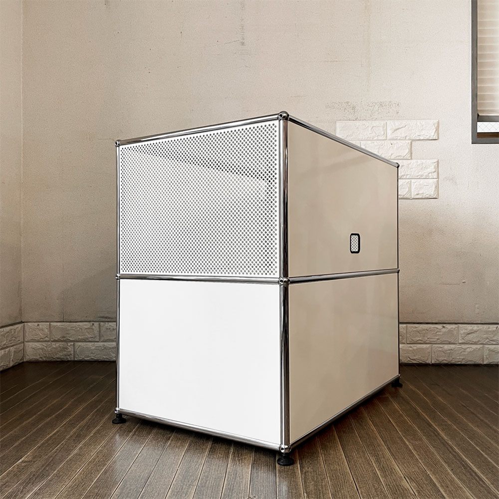 ユーエスエムハラー USM Haller モジュラーファニチャー ハラーシステム キャビネット 1列2段 ピュアホワイト エクステンションドア×1 スイス 参考価格約18万円 ◎