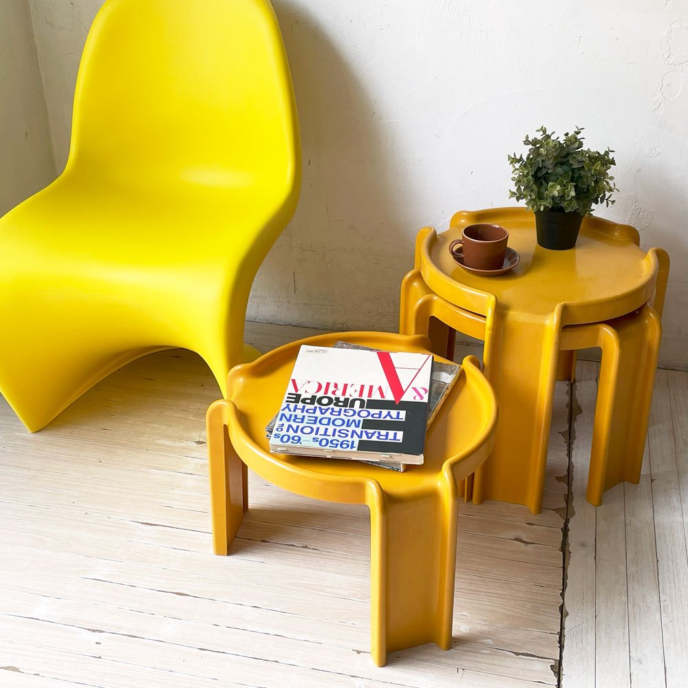 カルテル KARTELL ネストテーブル サイドテーブル スタッキング 3点セット オレンジ ビンテージ ジオット・ストッピーノ Giotto Stoppino 希少 ★