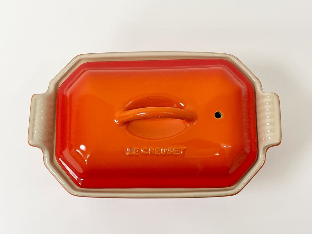 ルクルーゼ LE CREUSET テリーヌ型 TERRINE WITH PRESS プレス付き 0.6L フレイム ストーンウェア 箱付き 未使用品 ●