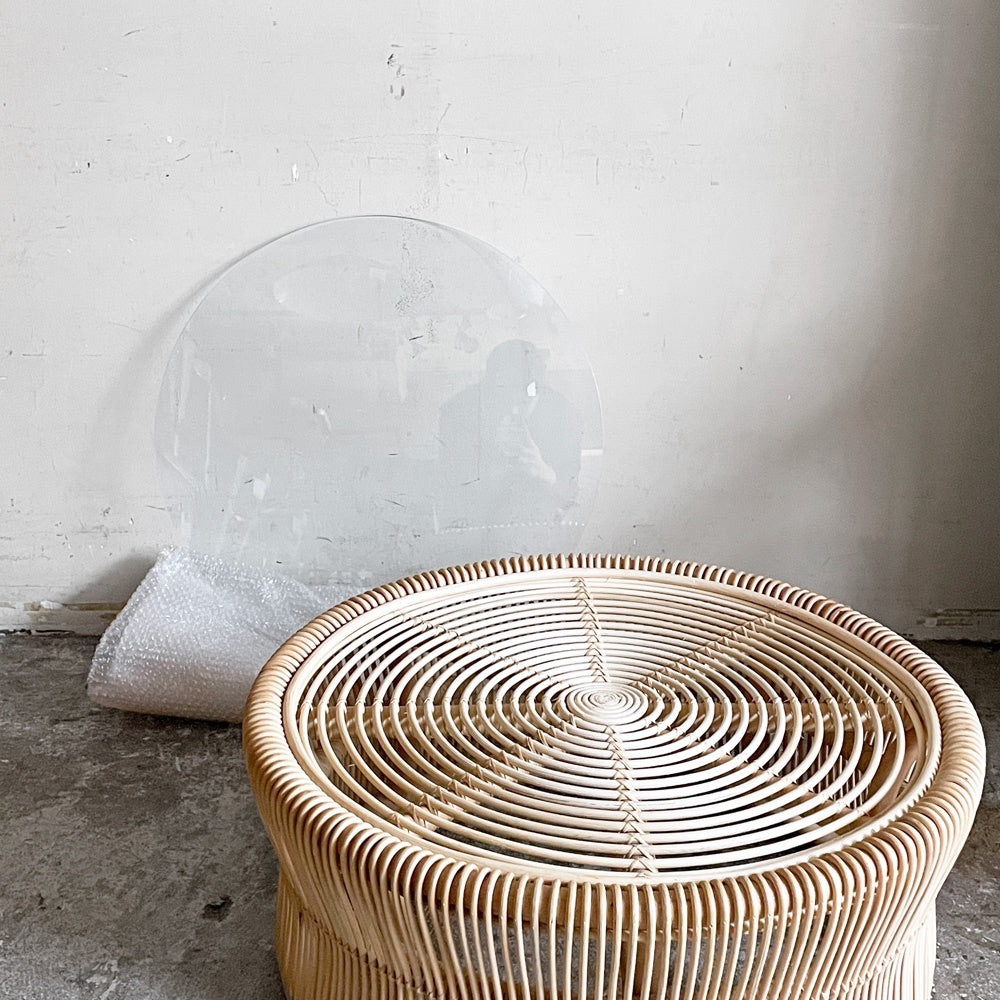 サンフラワーラタン Sunflower Rattan ブリーズ BREEZE ラタン ローテーブル T280ND ガラス天板 Φ71cm ナチュラル アジアンテイスト 籐家具 ■