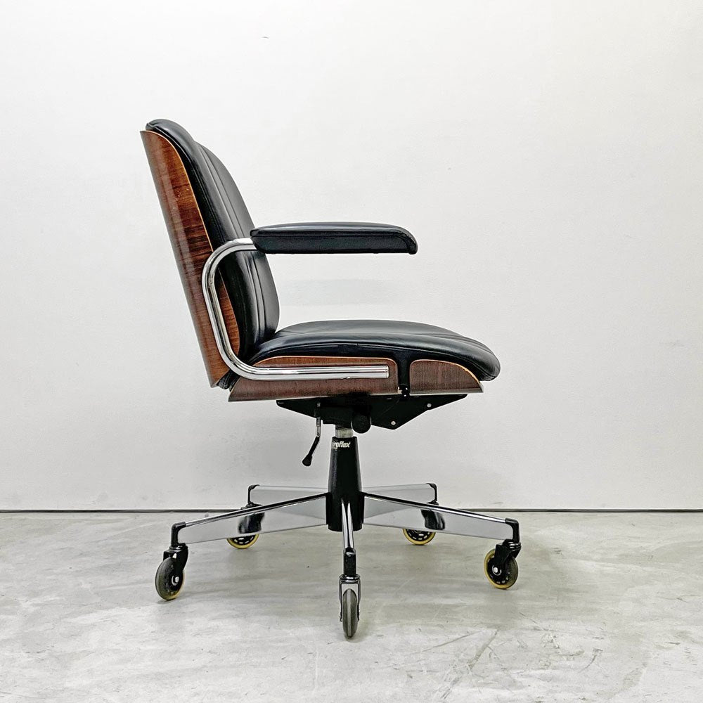 ジロフレックス giroflex ミドルバックアームチェア 83 ブラサ BRASA デスクチェア レザー プライウッド スイス ミッドセンチュリー ●