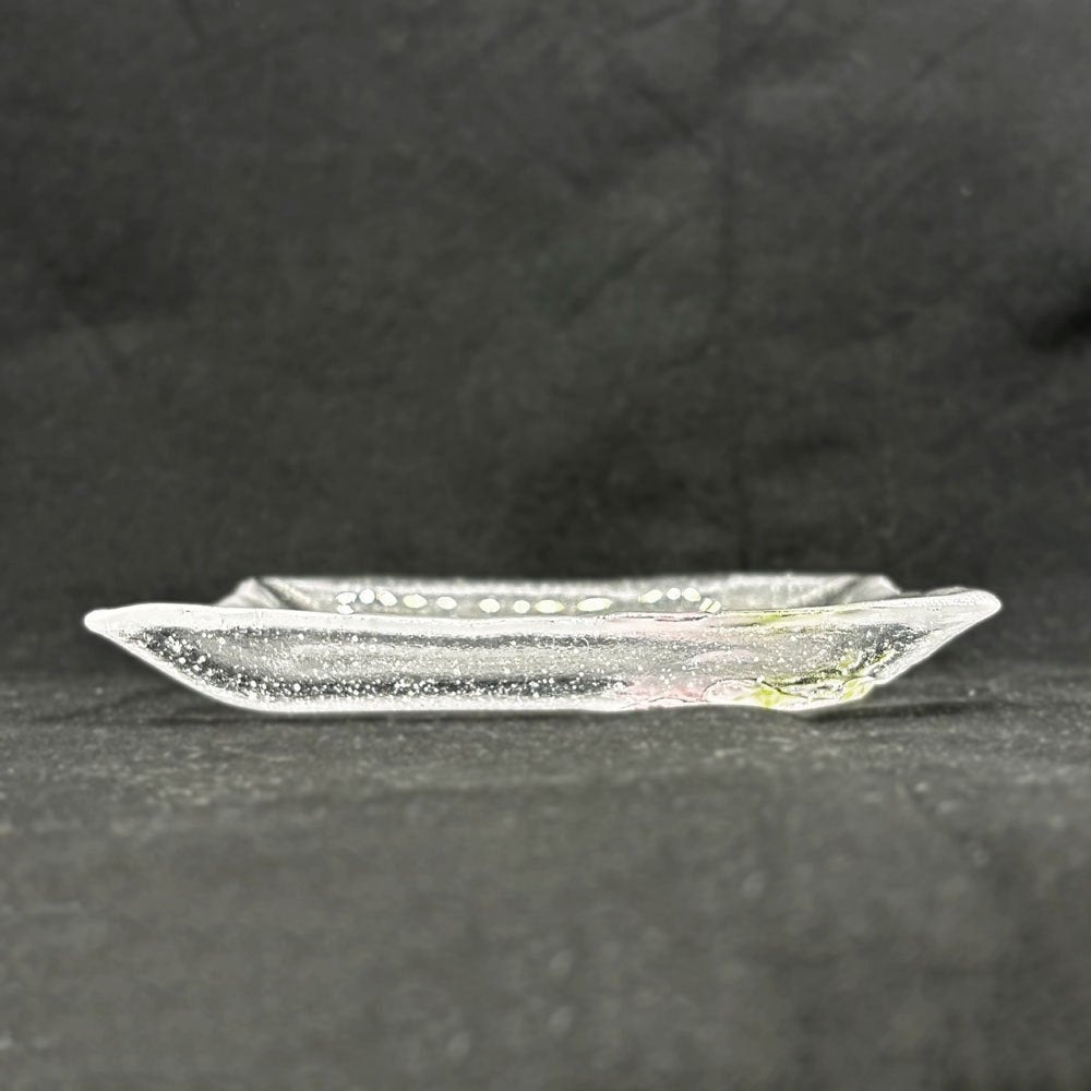 岡田多恵 ガラス 角皿 スクエアプレート パートドヴェール 花 14cm 現代作家 C ●