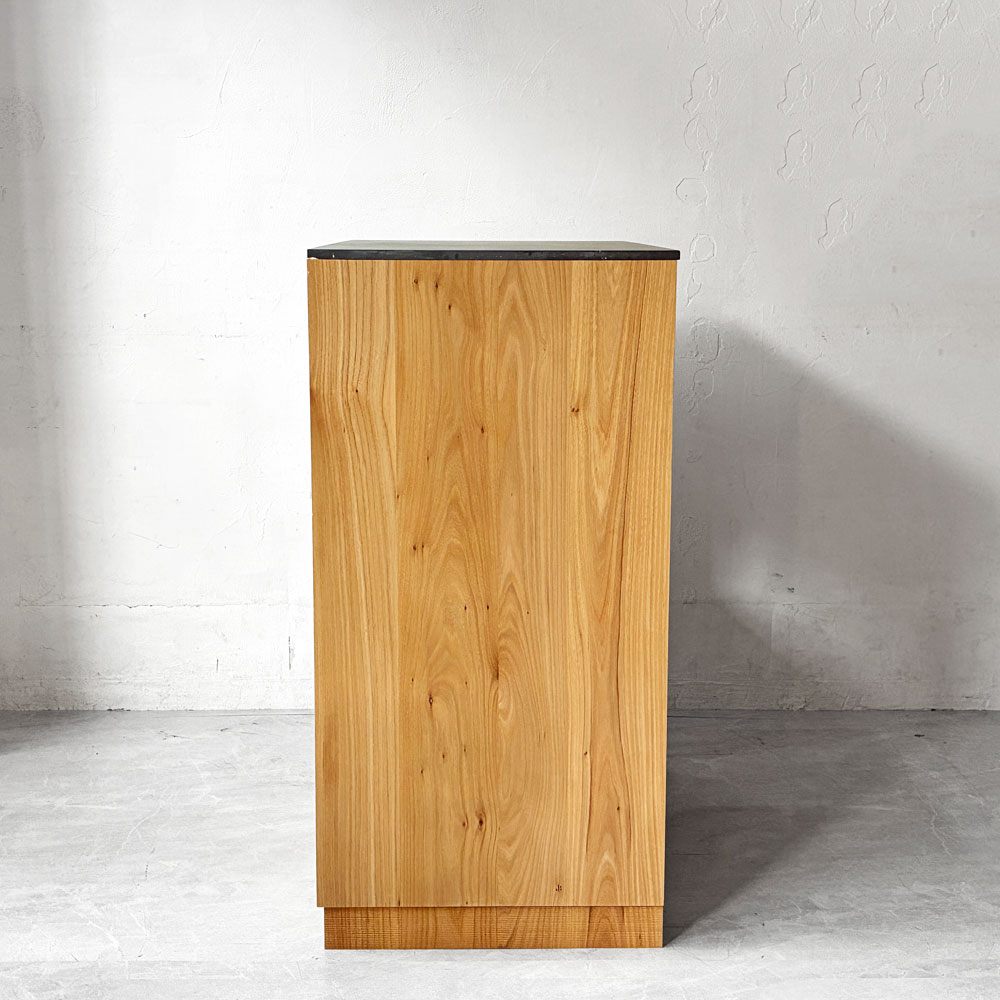 ヒダコレ家具 HIDA Collection キッチンボード ニレ材 セラミック天板 マーブル調 W75cm ホテルライク モダン オーダーファニチャー 国産家具 ★