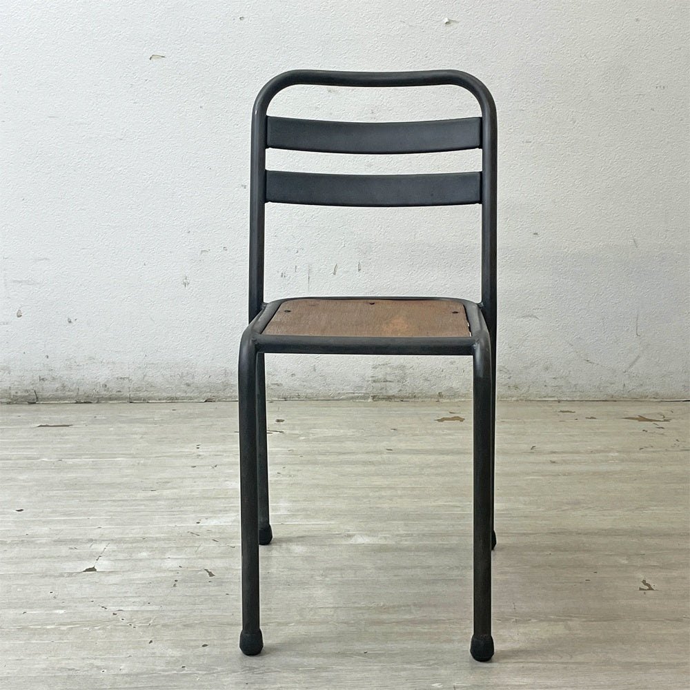 フランスビンテージ  french vintage スチールフレーム スタッキングチェア プライウッドシート インダストリアルデザイン ●