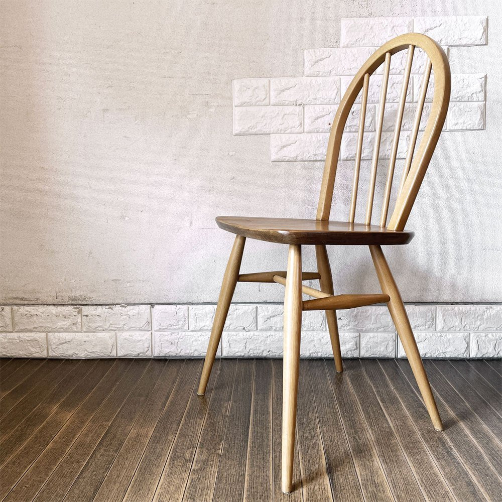 アーコール Ercol フープバックチェア ダイニングチェア スポークバック 4本タイプ エルム材 UKビンテージ 英国家具 ◎