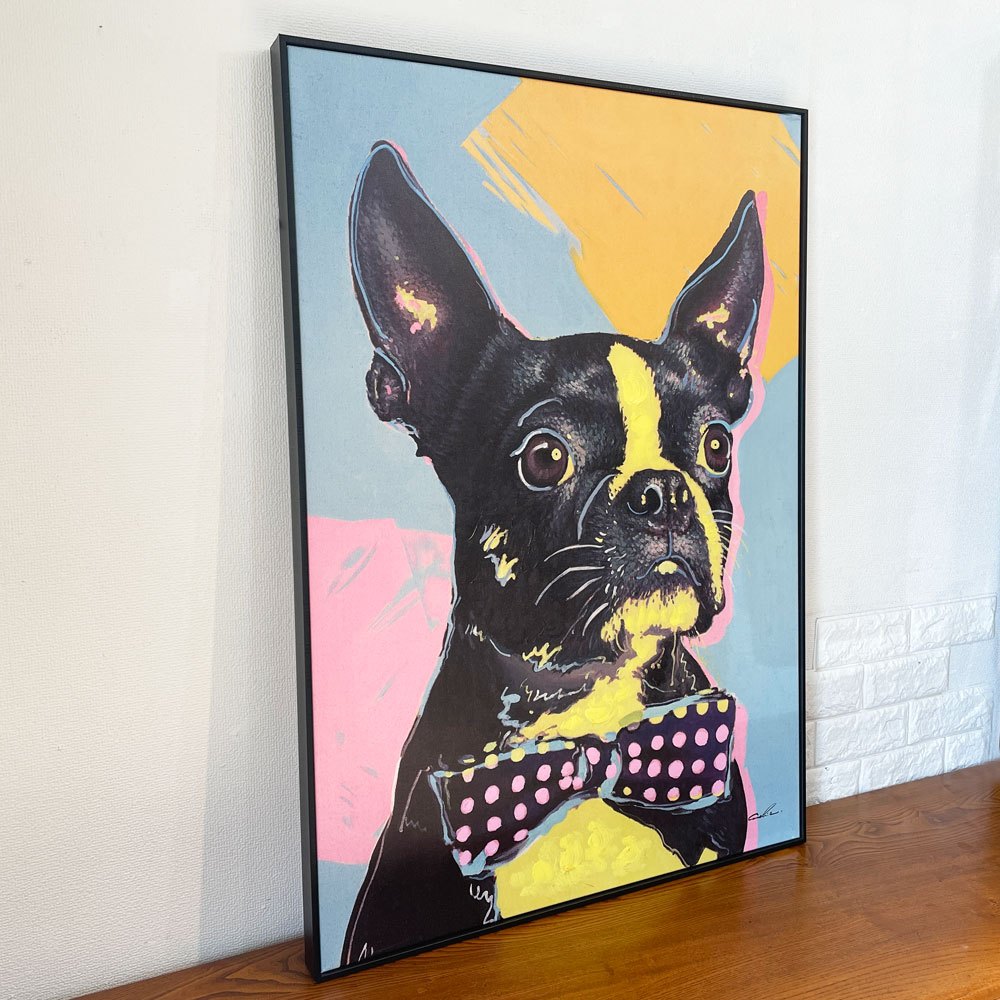 カレ KARE Picture Touched Monsieur Toto 102x72cm アクリル絵の具 フレンチブルドッグ 犬 キャンバス画 壁掛けインテリア 額装品 ドイツ ◎