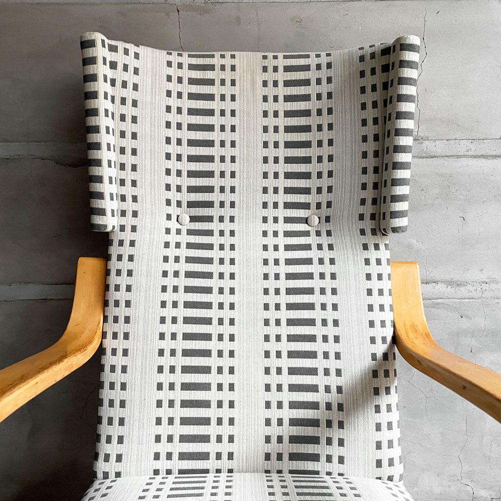 アルテック artek 401 アームチェア ラウンジチェア バーチ材 カンチレバー ヨハンナグリクセン Nereus生地 アルヴァ・アアルト 北欧 フィンランド ビンテージ ♪