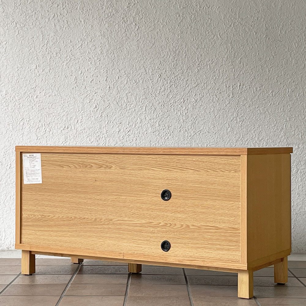 無印良品 MUJI タモ材 AVラック AVボード テレビ台 ガラス扉 フラップ扉 抽斗2杯 W90cm ナチュラルスタイル 廃番 ◇