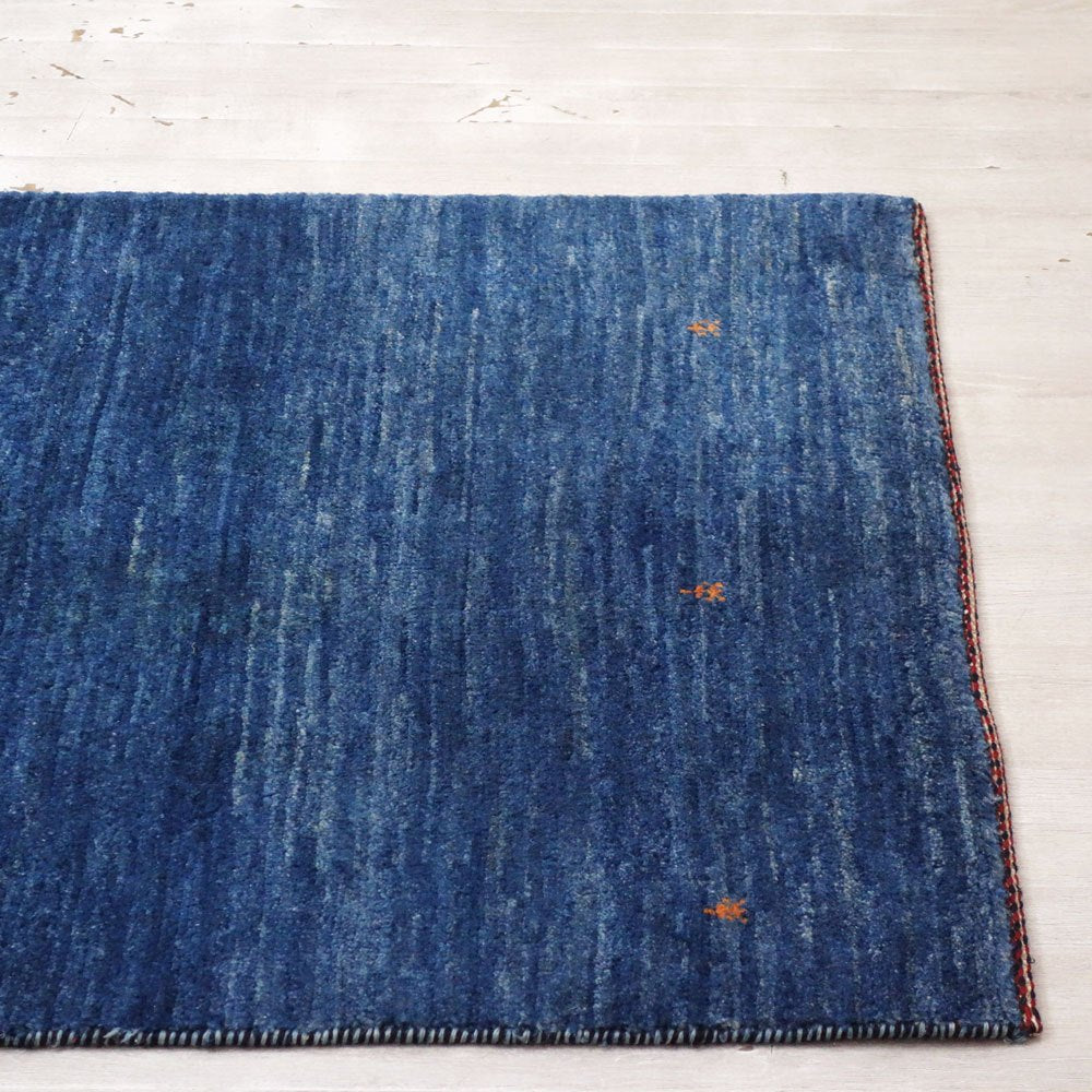 イラン 手織り ギャッベ gabbeh 絨毯 ラグ カーペット ブルー 120×76cm 鹿モチーフ ●
