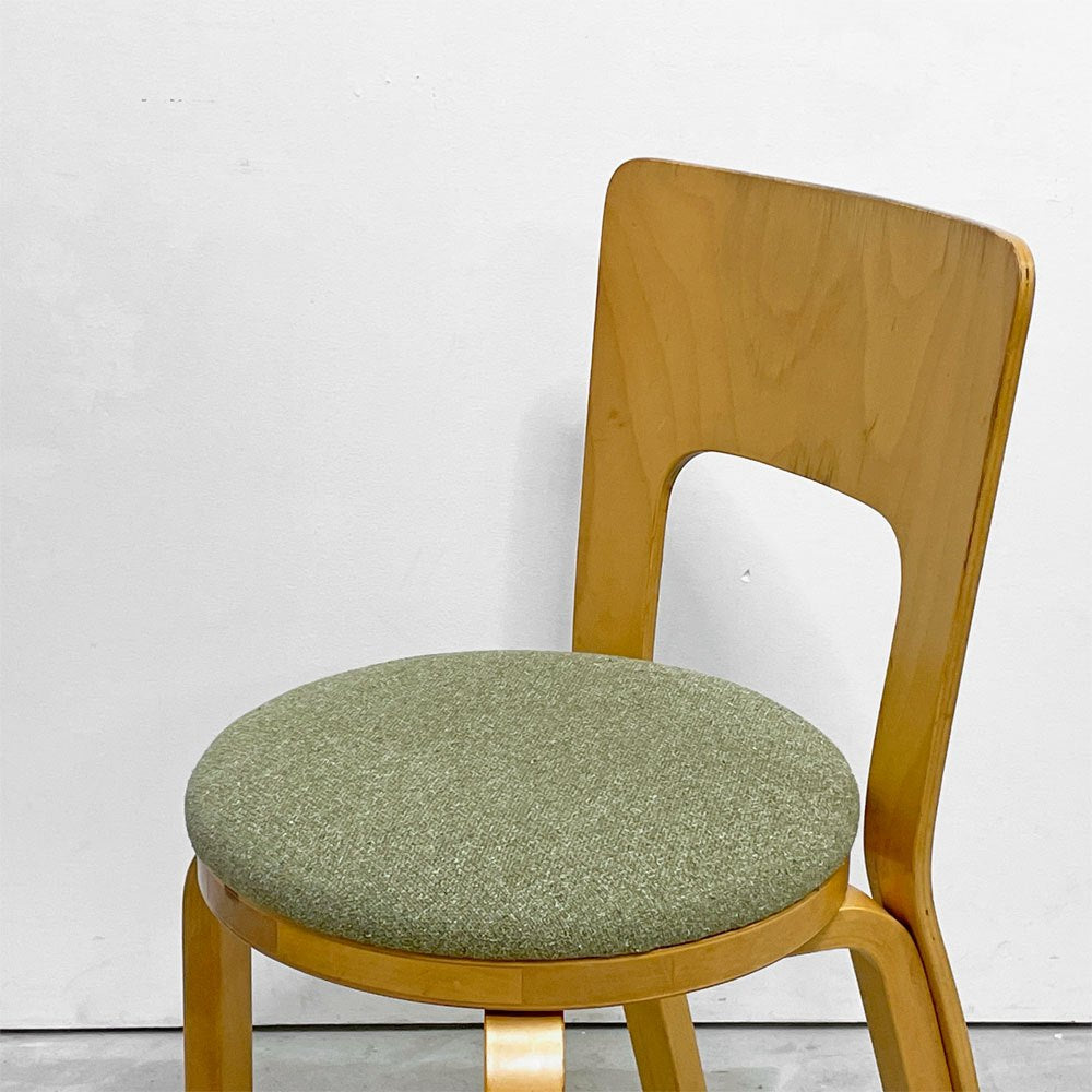 アルテック artek チェア66 CHAIR66 ダイニングチェア ナチュラルラッカー バーチ材 ファブリックシート アルヴァ・アアルト フィンランド 北欧家具 ビンテージ B ●
