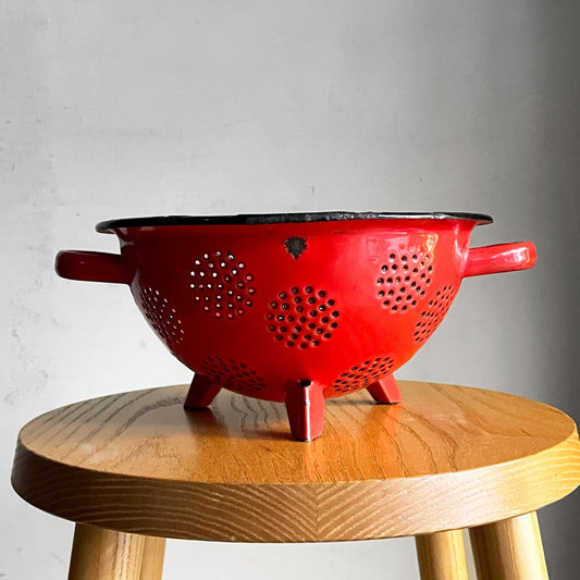 フランスビンテージ ホーロー製  水切り ボウルコランダー レッド ■