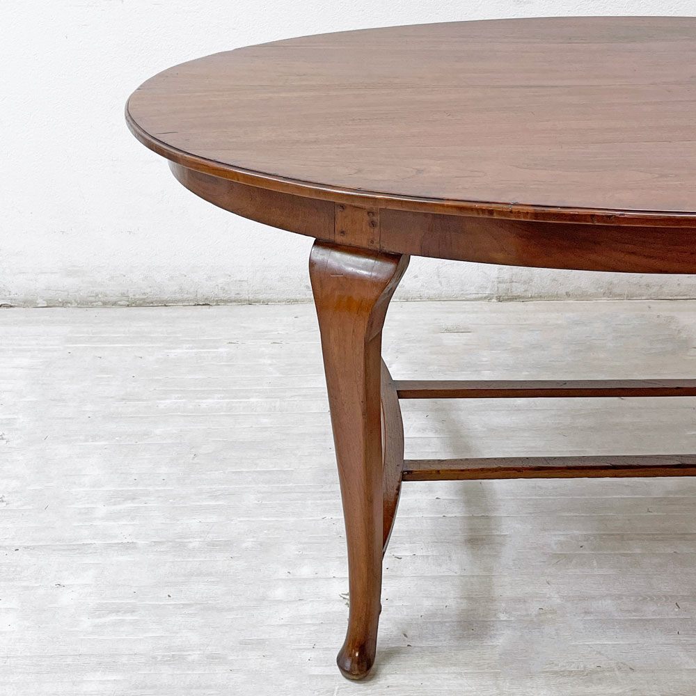 ビンテージ Vintage ダイニングテーブル オーバル チーク無垢材 猫脚 アンティークスタイル クラシカルデザイン W150cm ●
