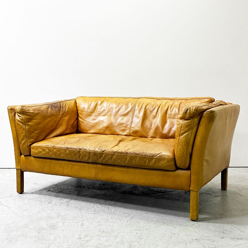 ハロ HALO レッジオ REGGIO 2P SOFA 2人掛けソファ W152cm レザー 本革 キャメル系 オールドサドルナッツカラー 英国家具 廃番 現状品 ●