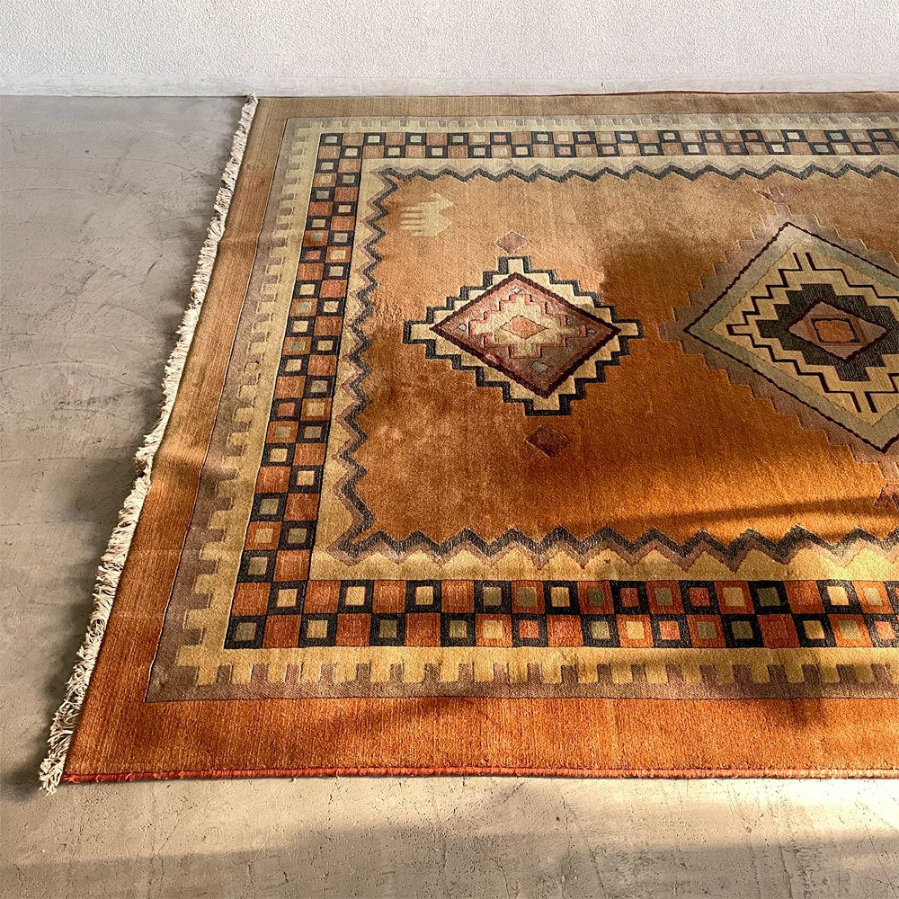 ペルシアナ Persiana ベルギー製 最高級 ウィルトン織 ビンテージ ピュアウールラグ 約W240×L340cm オレンジ系 ラグマット 絨毯 ギャッベ 民族調 エスニック 〓