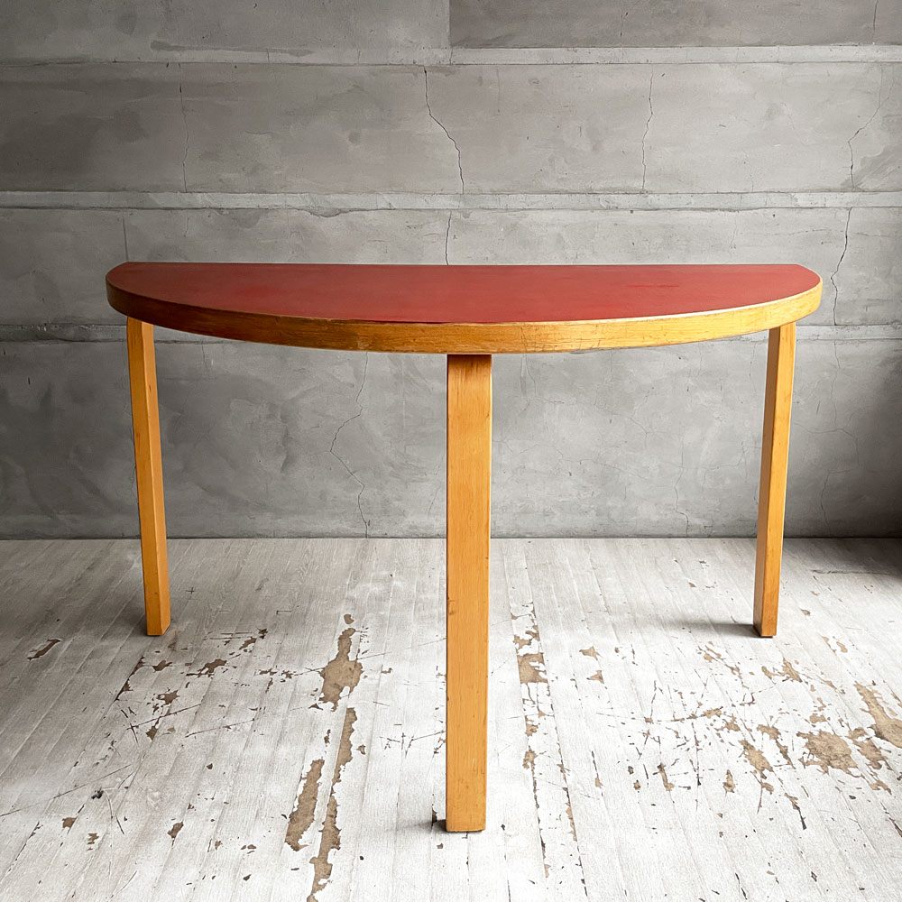 アルテック artek テーブル95 Table 95 ダイニングテーブル 半円形 バーチ材 レッドリノリウム アルヴァ・アアルト 北欧 フィンランド ビンテージ ♪