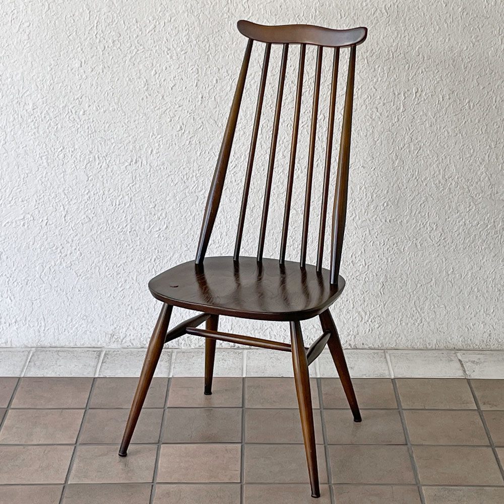 アーコール Ercol ゴールドスミス ダイニングチェア コロニアル ハイバック エルム材 ダークブラウン ブルーラベル UKビンテージ 英国 ◇