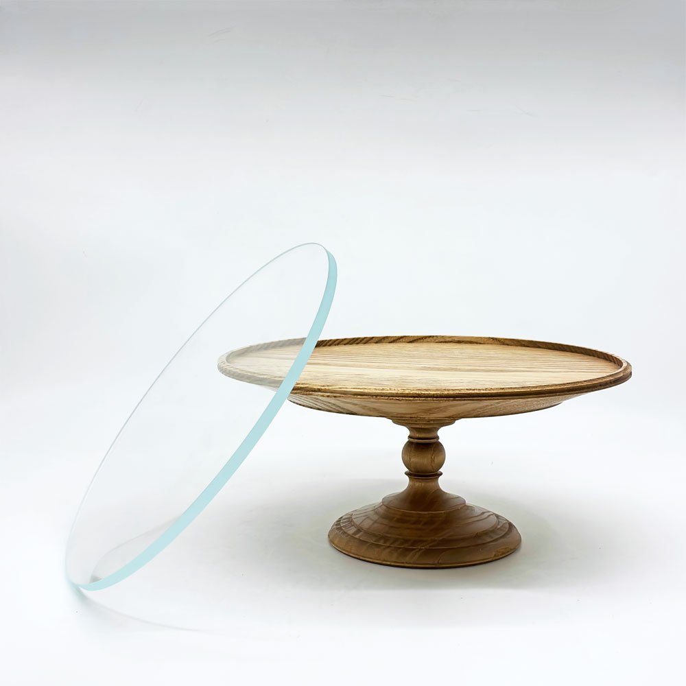 イッカ ICCA コンポート台 Private Comport Φ20cm アッシュ材 ガラス天板 ろくろ脚 収納袋付き ●