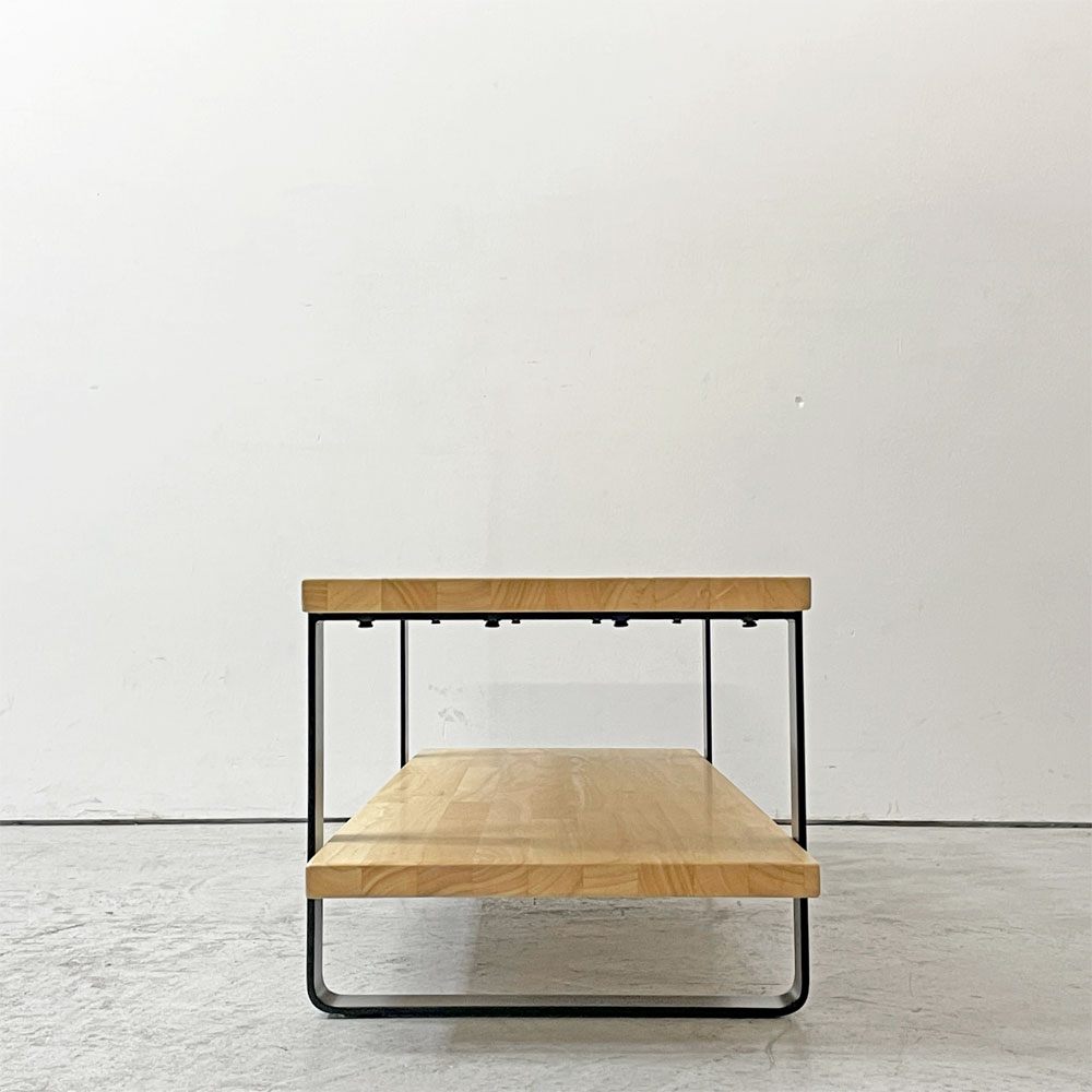 かなでもの KANADEMONO THE TV BOARD LOW TABLE ラバーウッド無垢材 × Black Steel w120cm ナチュラル ●