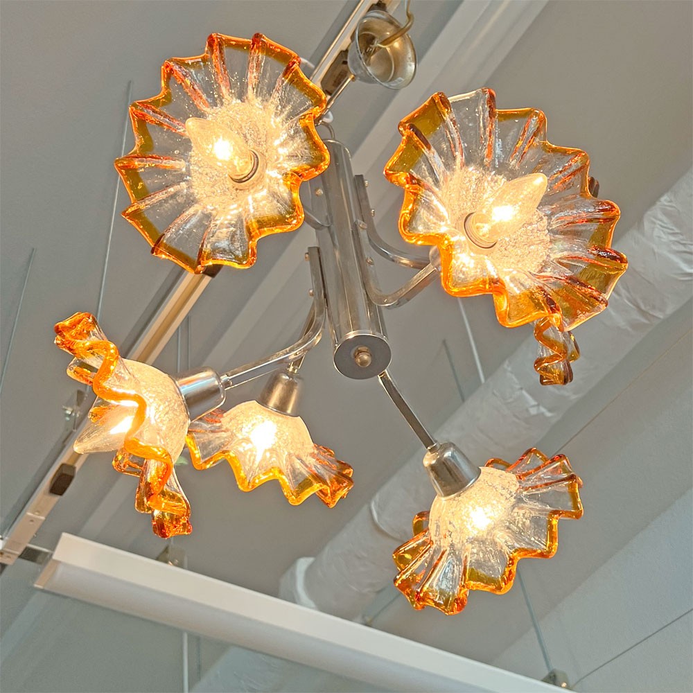 UKビンテージ ガラスシェード 6灯 ペンダントライト アンティーク フリルガラス Lioyd’s Antiques取り扱い 要電気工事 〓