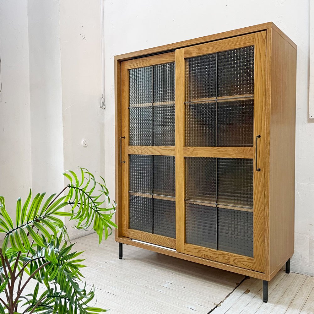 アデペシュ a.depeche カデル cadeal スライドガラス キャビネット ロー slide glass cabinet low オーク材 オイル仕上げ 定価¥79,200- ★