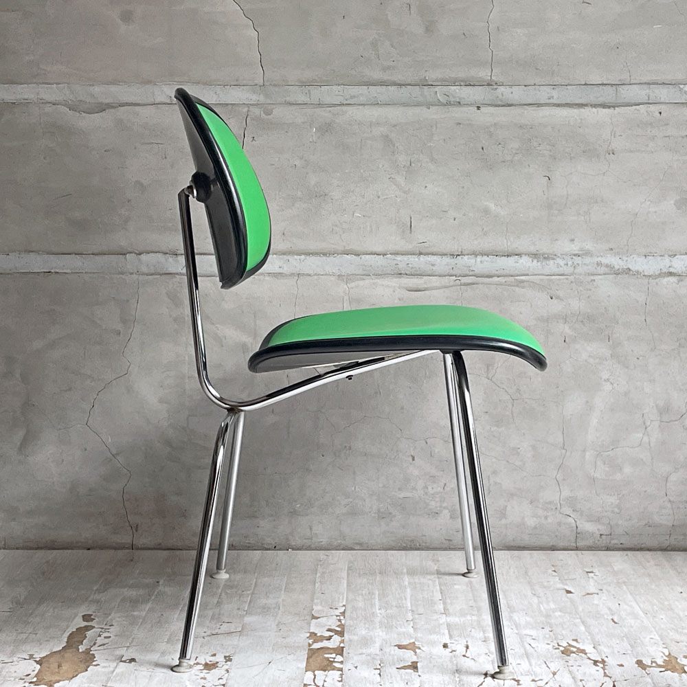 ハーマンミラー Herman Miller ツーピースプラスチックチェア Two Piece Plastic Chair DCM グリーン ブラック PVCレザー ビンテージ イームズ 希少 ♪