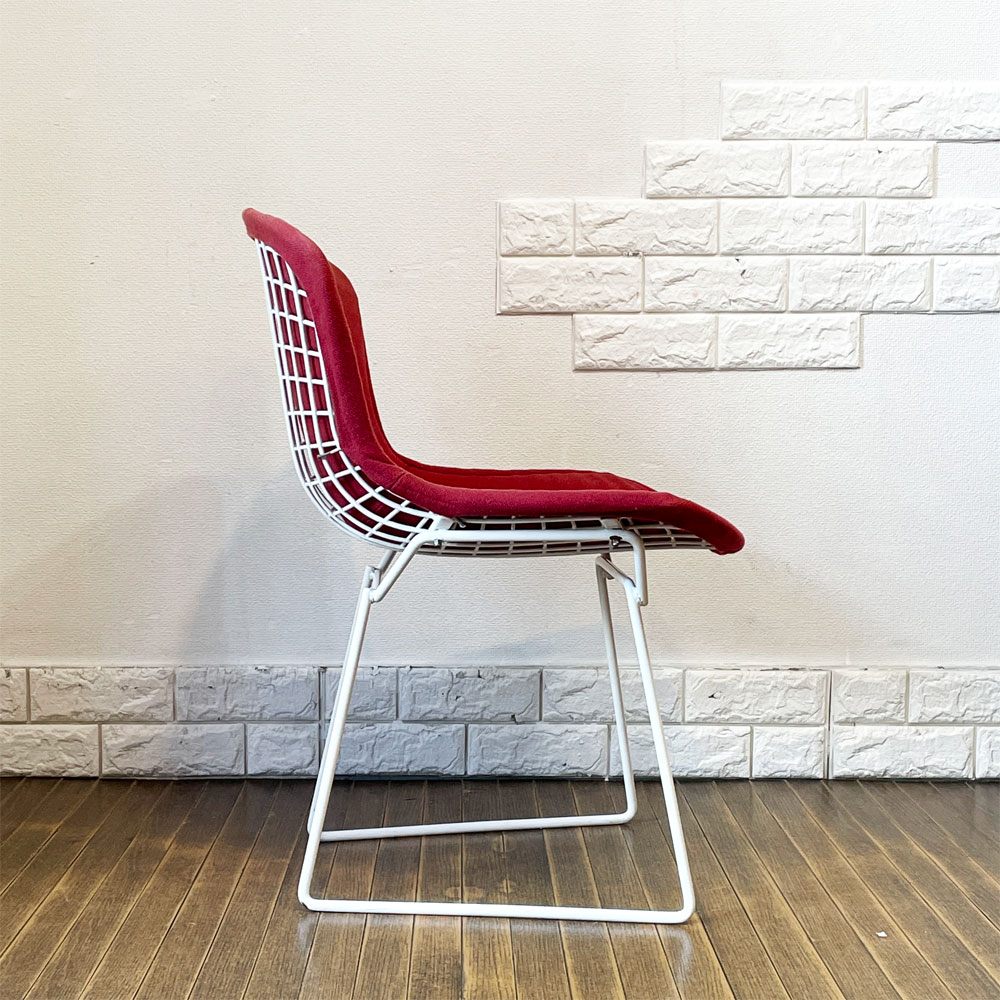 ノル Knoll 420 サイドチェア ワイヤーチェア ダイニングチェア ホワイト × レッド ファブリック フルカバー仕様 ハリー・ベルトイア ミッドセンチュリー ビンテージ ◎