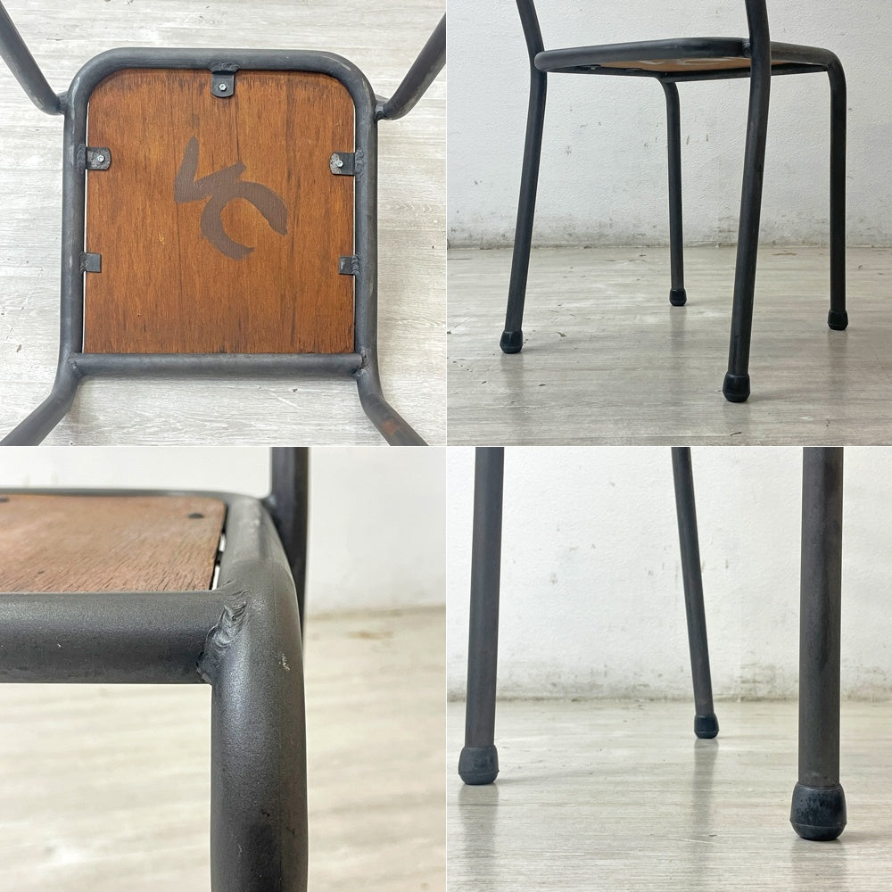 フランスビンテージ  french vintage スチールフレーム スタッキングチェア プライウッドシート インダストリアルデザイン ●