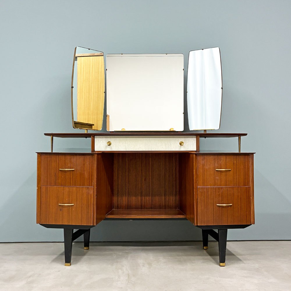 ライムライトファニチャー Limelight furniture ドレッサー ドレッシングテーブル UKビンテージ ミッドセンチュリー ３面鏡 ゴールド装飾 メラミン ◎