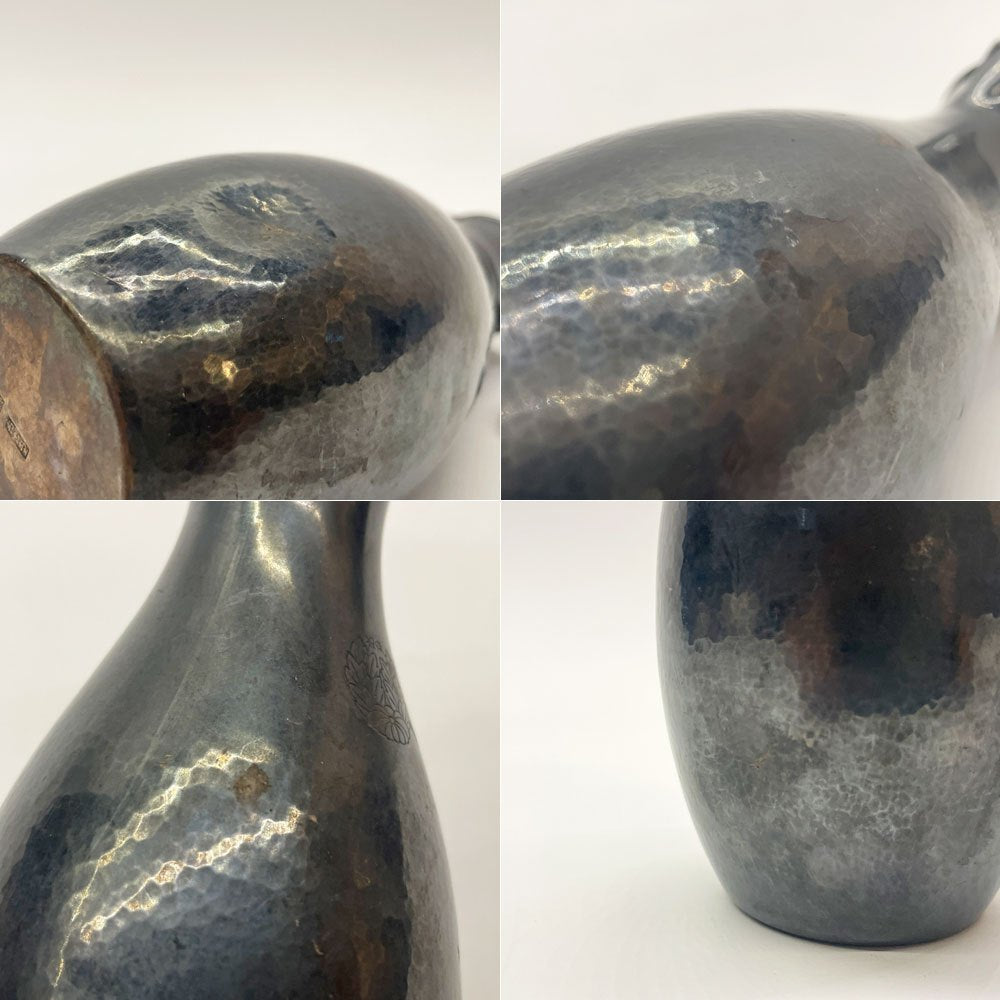 尚古堂 純銀 酒器 徳利 花器 一輪挿し 槌目 刻印有 古美術 時代物 金属工芸 茶道具 ★