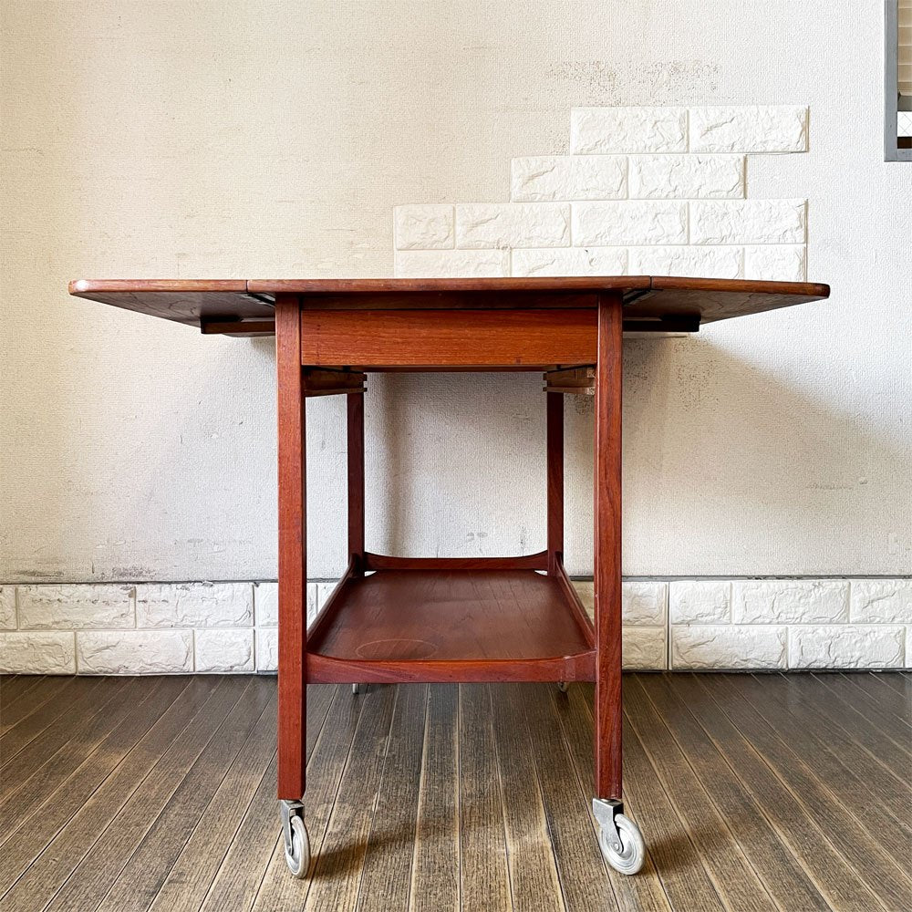 北欧ビンテージ Scandinavian Vintage チーク材 バタフライワゴン キッチントローリー W41.5/58/69.5cm 2ドロワー キャスター付 北欧家具 ◎