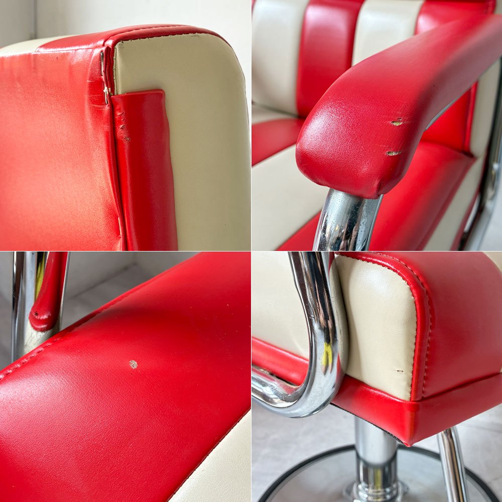 ビンテージ Vintage バーバーチェア barber chair スタイリング チェア 理美容椅子 ストライプ柄 レトロデザイン 回転式高さ調整可能 ★