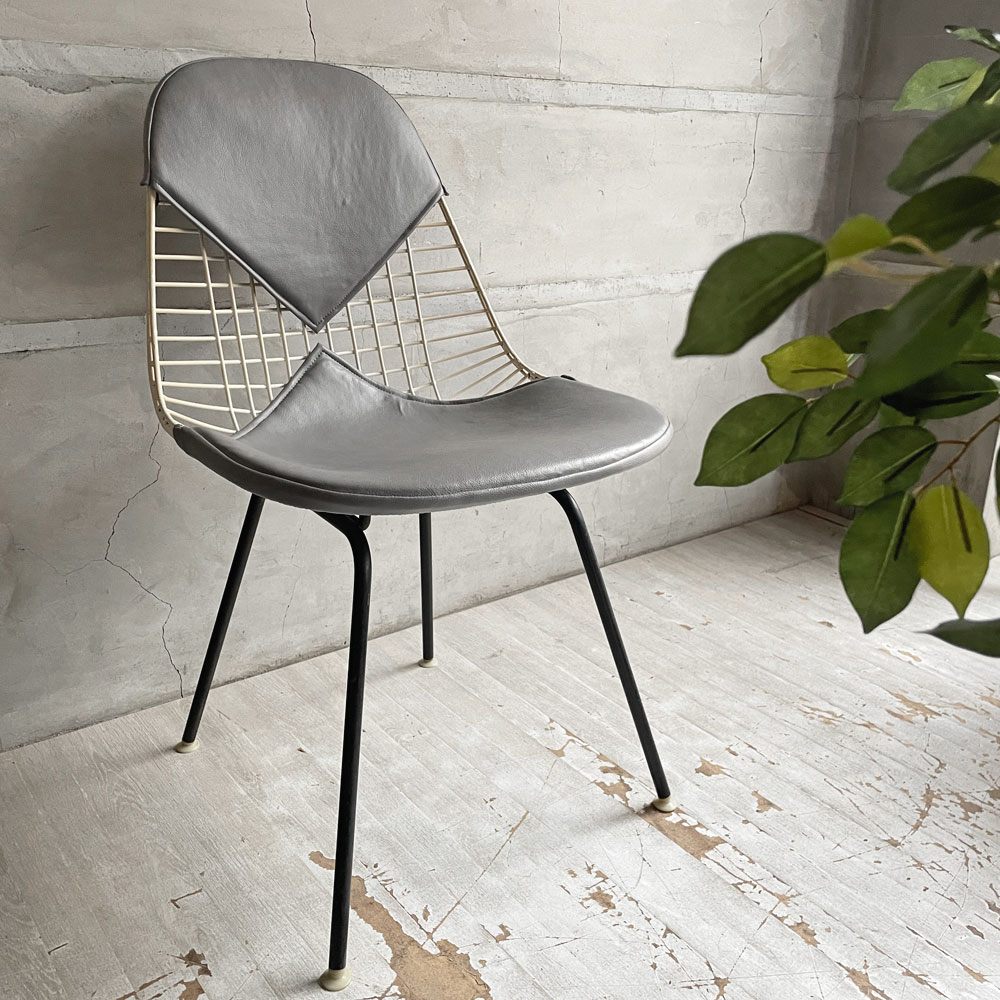 ハーマンミラー Herman Miller ビンテージ ワイヤーチェア Wire Chair DKR2  ホワイトワイヤー Hベース ビキニパッド付 グレー C&R イームズ ミッドセンチュリー ♪