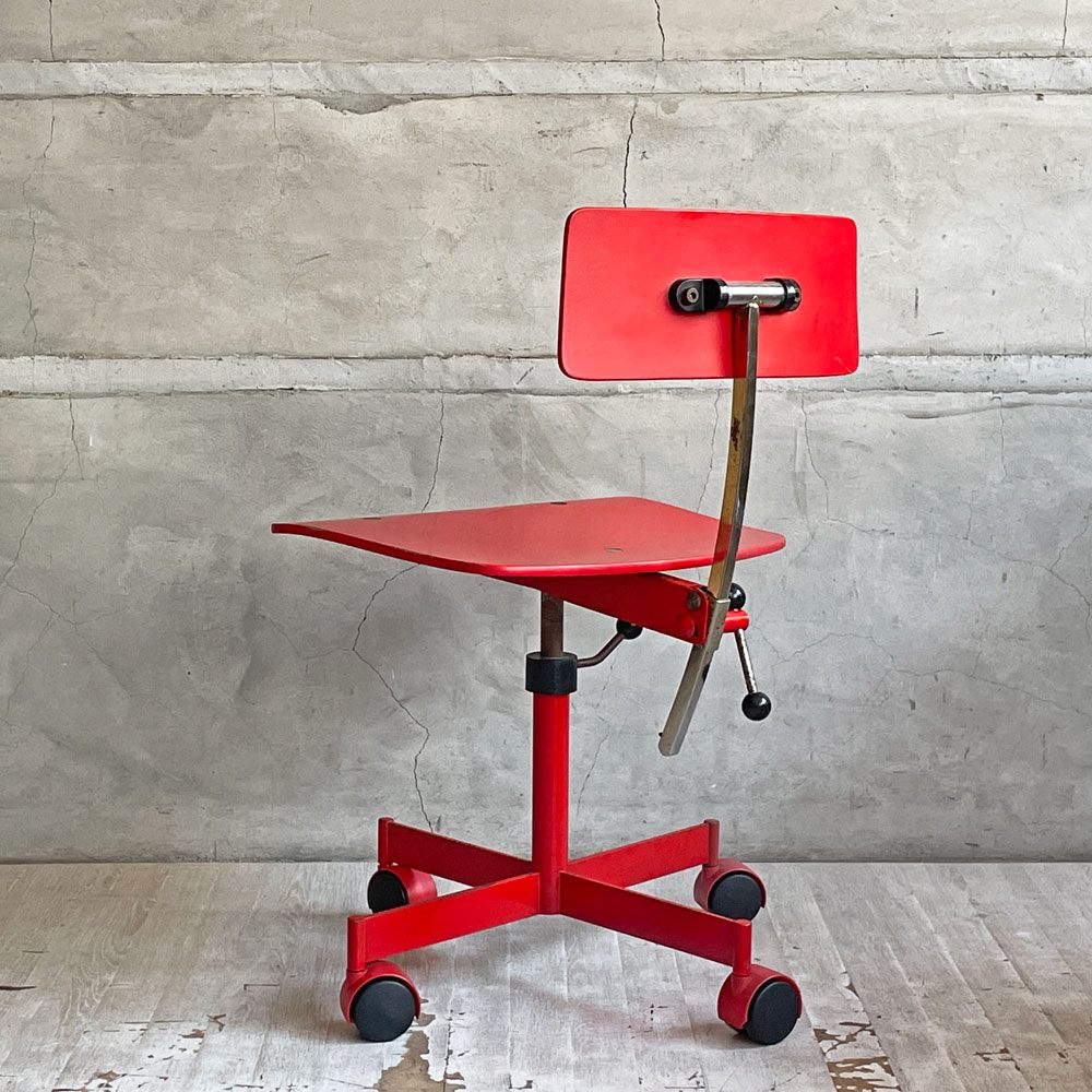 Kettel&Villadsen ケヴィチェア KEVI デスクチェア レッド ミニサイズ 旧4本脚 キャスターベース アナログ昇降 ヨルゲン・ラスムセン デンマークビンテージ  ♪