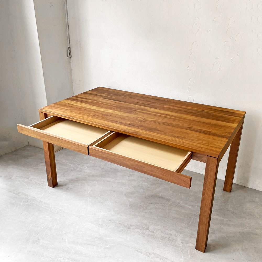 無印良品 MUJI ウォールナット 無垢集成材 ダイニングテーブル 木製テーブル 2ドロワー Ｗ140cm 定価￥99.000- ★